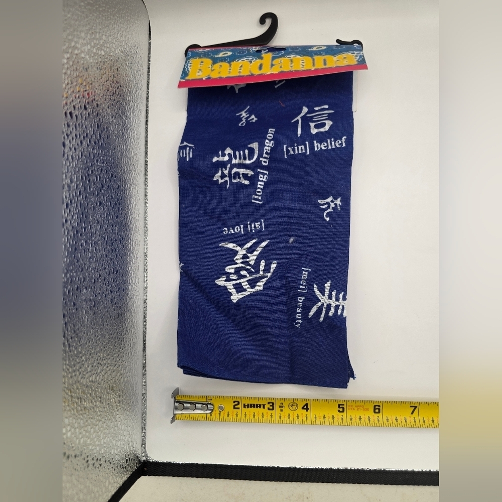 Blue Bandana with White Asian Characters